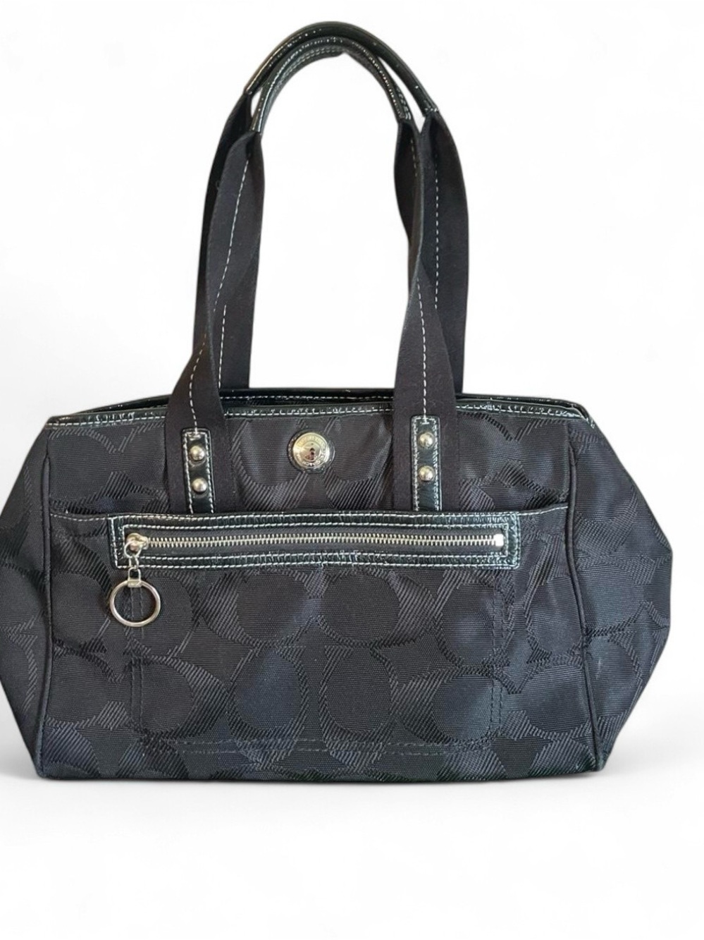 Classic Black Handbag with Front Zip Pocket